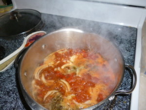 pasta boiling and stir every 5 minutes
