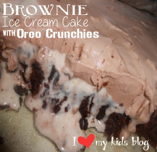 Brownie Ice Cream Cake with Oreo Crunchies – a great Summer party treat! {Recipe}