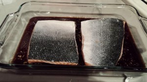 place salmon in baking dish