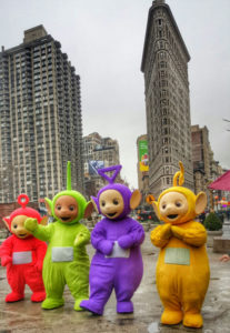 Teletubbies in new york city, flatiron building